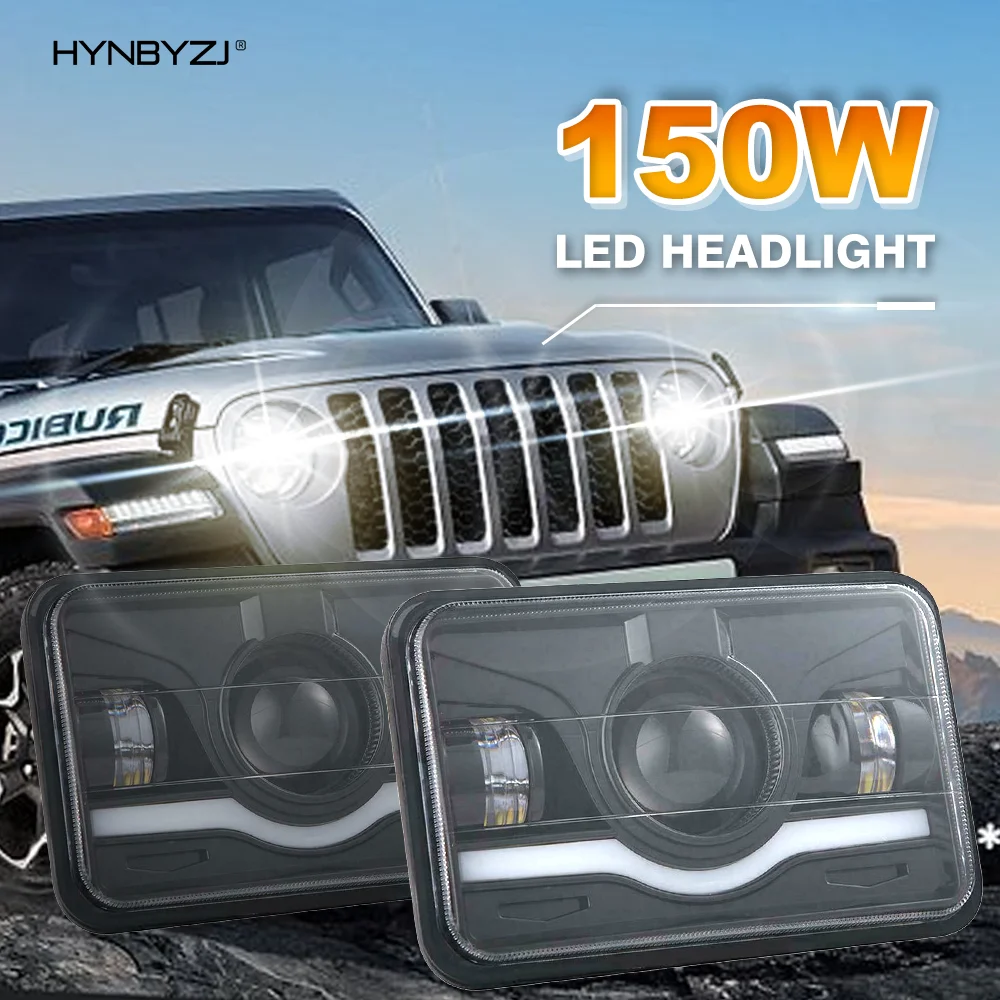 

HYNBYZJ 4x6 Inch 150W LED Headlight Hi/Lo Beam With White DRL Red Warning Light For Kenworth T800 T400 T600 W900B W900L