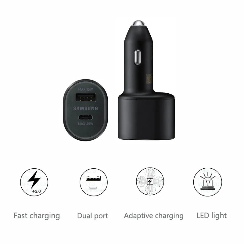 Samsung Dual Usb Car Charger 60w 45w 15w Type C Auto Chargeur Cargador Galaxy A50 A55 S24 S23 S22 Ultra Note 20 10 Z Flip Fold 6