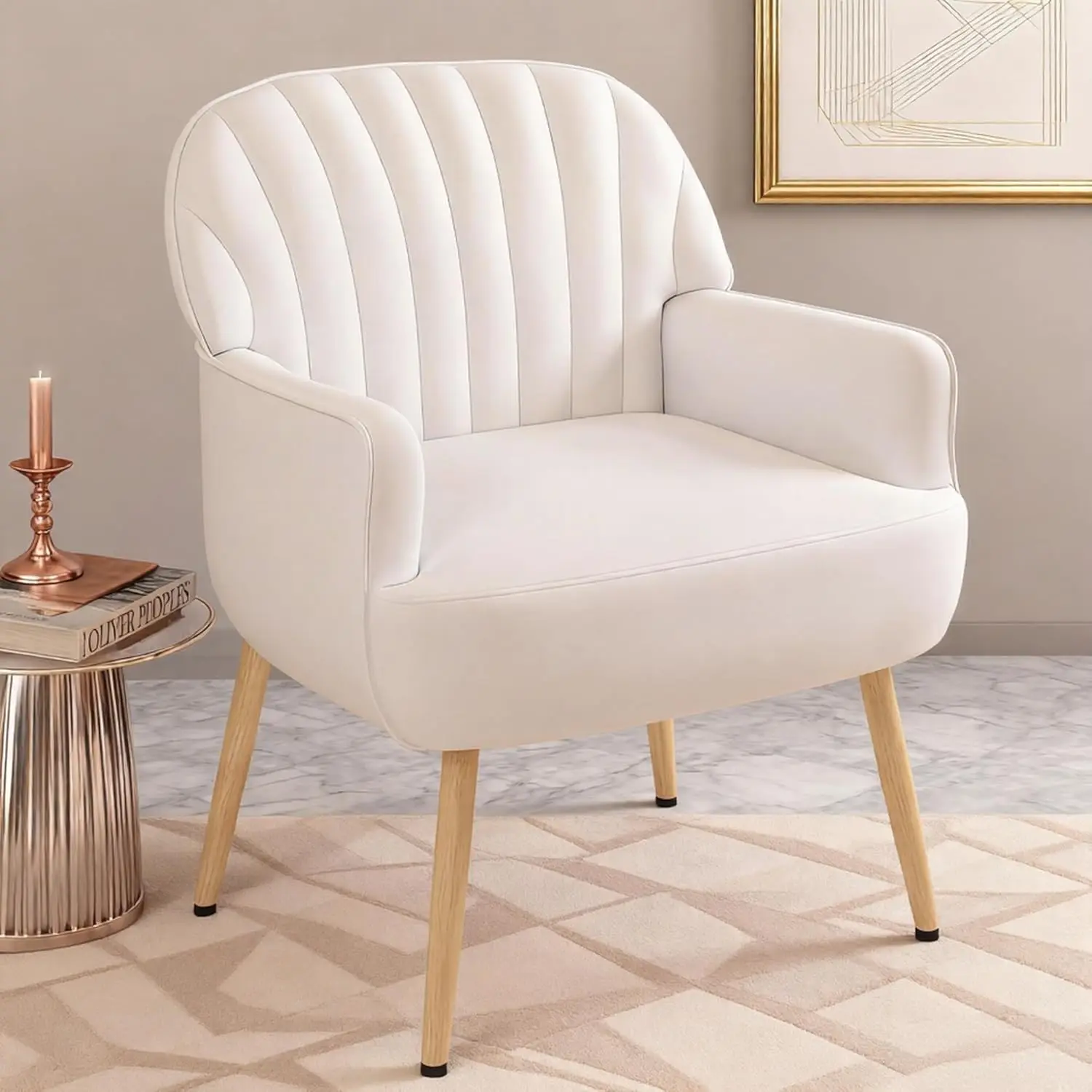 

Velvet Accent Chair, Modern Upholstered Single Living Room Chairs with Tufted Back, Cozy Sofa Side Armchair with Metal Legs for