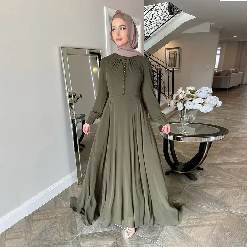 Dubaï femmes musulmanes en mousseline de soie Robe Maxi caftan turquie Abayas Eid Ramadan vêtements islamiques Djellaba Marocain Robe arabe Jalabiya