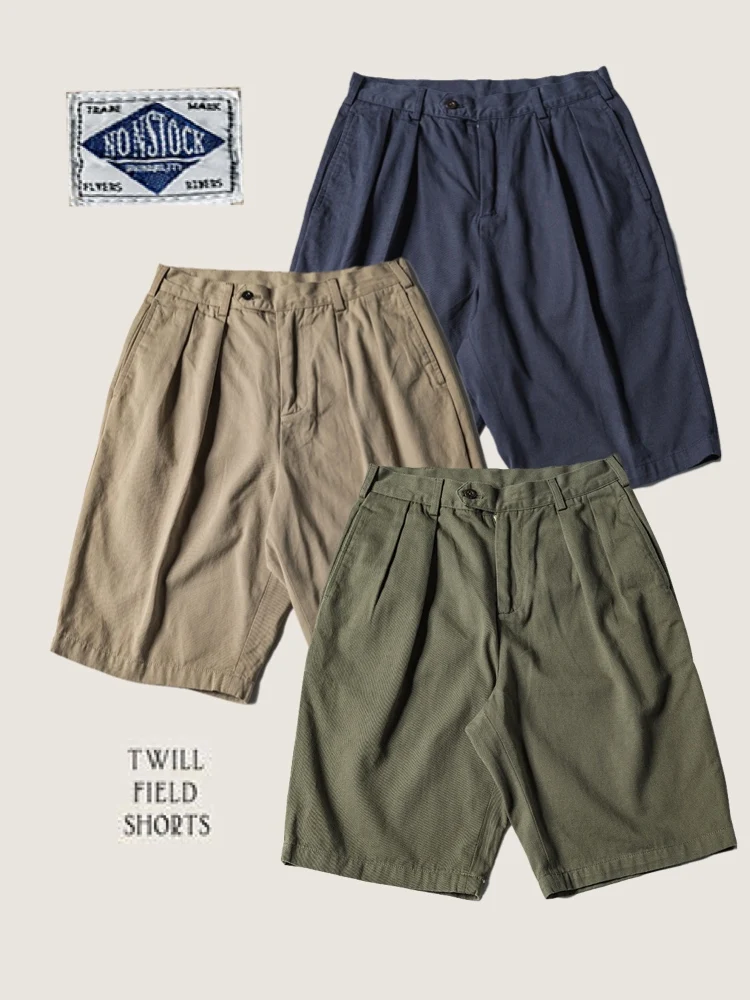 

Classic Gentleman's Waed Denim orts Five-Quarter Length Pleated Twill Cotton Casual Pants for Summer Urban Faion