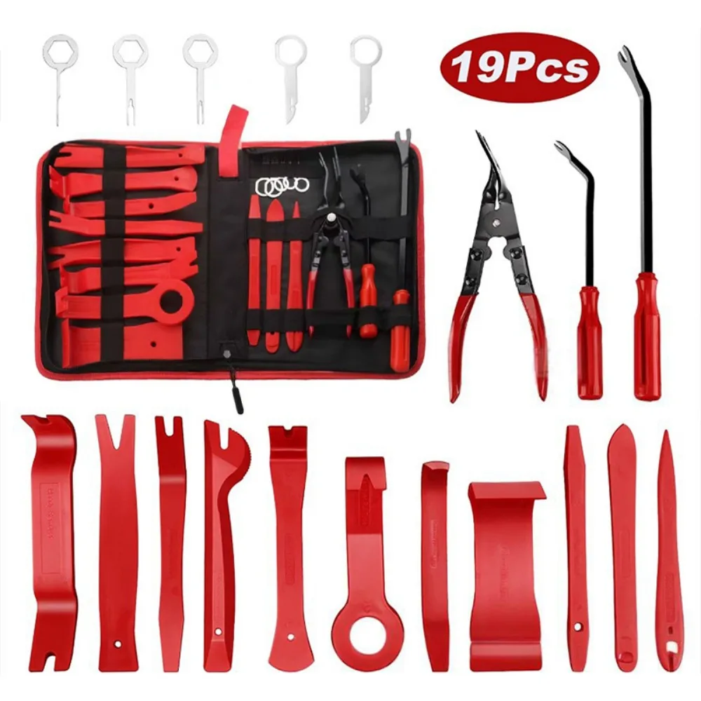 

19 шт., пластиковый инструмент для снятия обшивки автомобиля, инструмент для панели, инструменты для разборки салона, инструмент для снятия обшивки автомобиля, заклепка, красный, синий