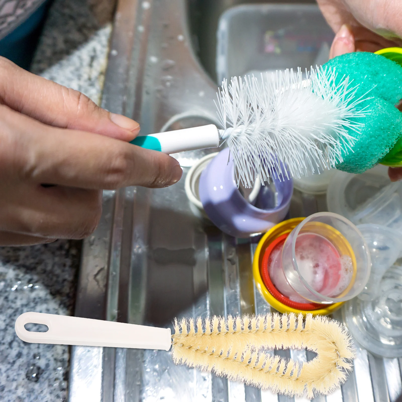 

Cup Brush Bottle Cleaning Tool for Water Feeding Small Bottles Tube Plastic Baby Narrow Lightweight Reusable Durable Bottle