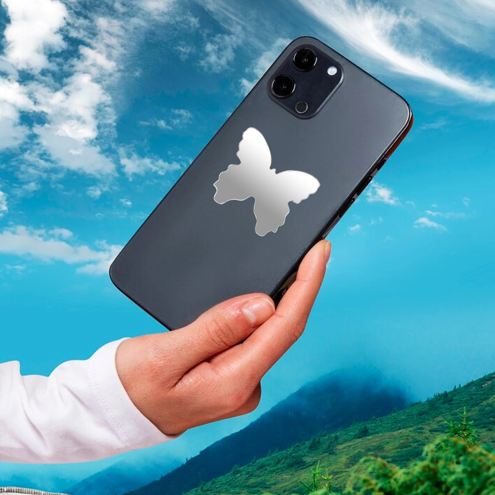 

5pcs Mini Butterfly Shaped Decals 4x3 5cm High Definition Adhesive Mirrors Makeup Mirror Stickers for Phone Case Pocket Mirror