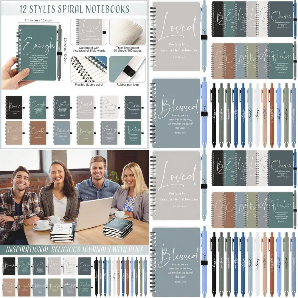 

Bulk Inspirational Christian A6 Notebooks with Pens, Prayer Journals for Religious Christmas Gifts, Suitable for Church, Sunday