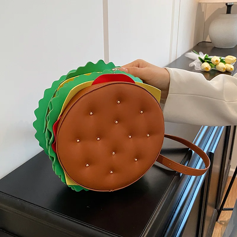 

Ins Cartoon Hamburger Crossbody Bags Large Capacity Cute Shoulder Crossbody Bags Pu Leather Fashionable Tote Bags