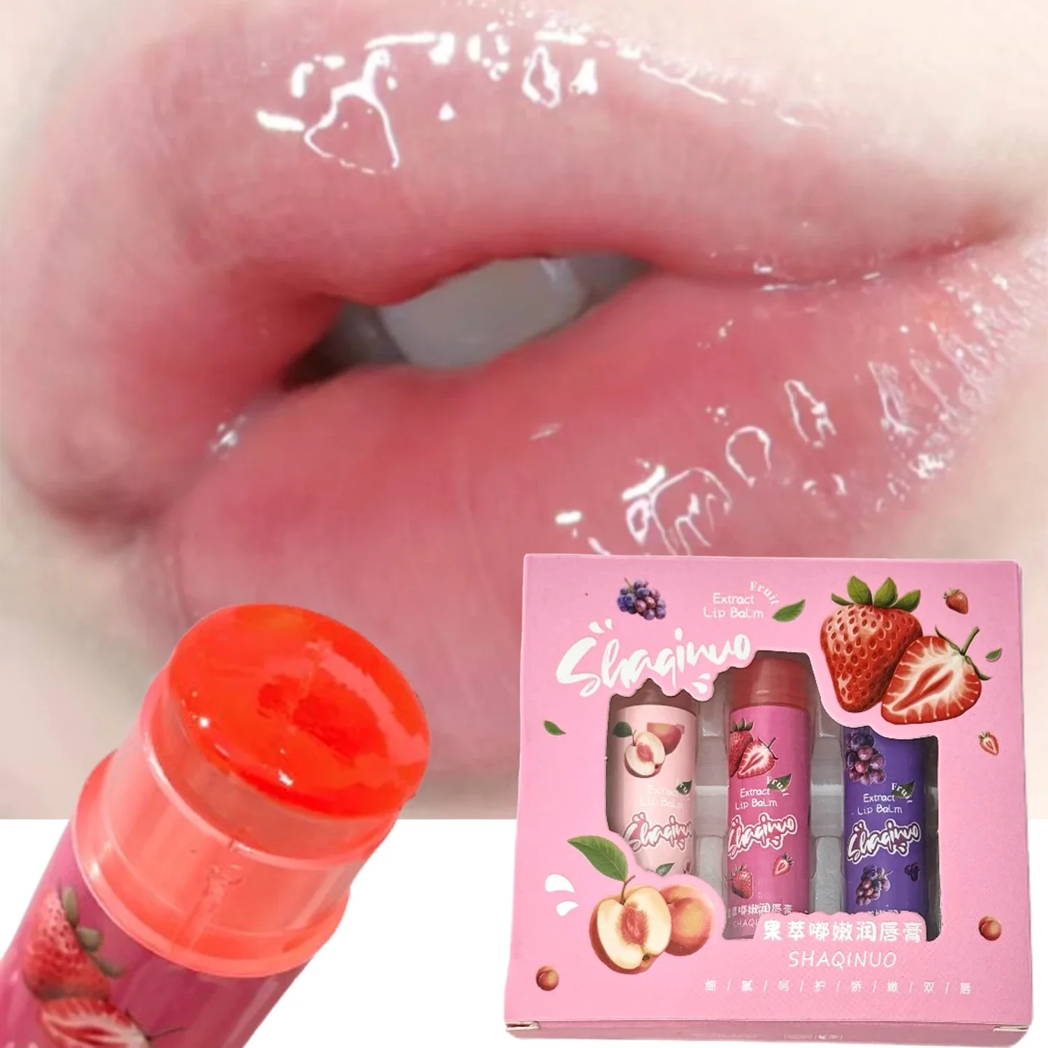 

Strawberry Jelly Fruit Lip Balm Clear Moisturizing Lip Tint Transparent Hydrating Balm Anti-drying Natural Plant Lips Cosmetics