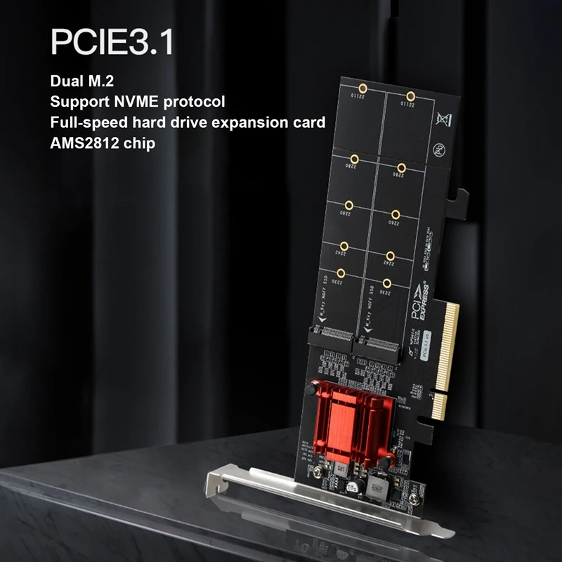 

PCIE3.1 X8 To Dual M.2 Hard Disk Expansion Card ASM1812 Chip Supports NVME Protocol Full Speed Expansion Card