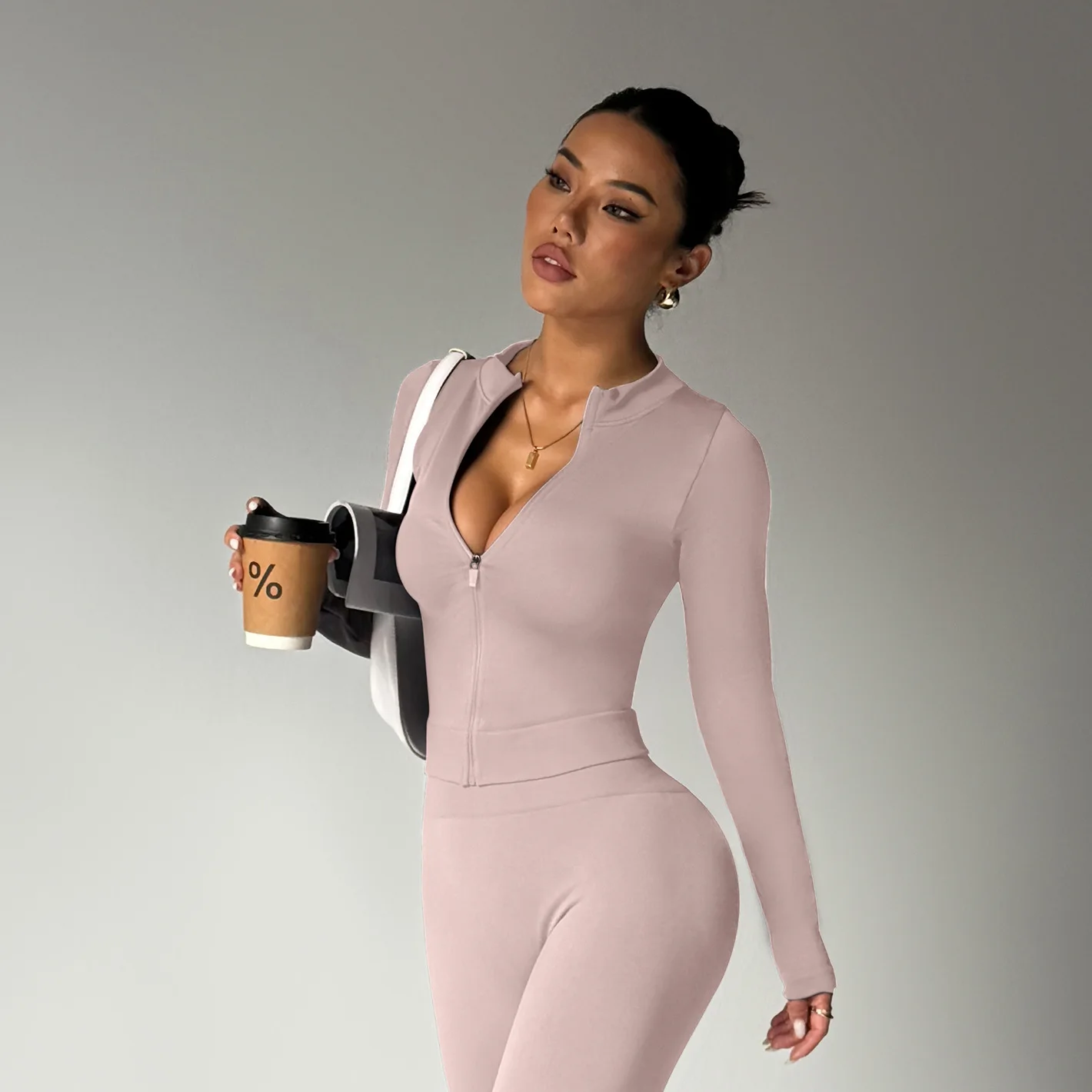 مجموعة يوجا عالية الخصر الأكثر مبيعًا، أزياء رياضية، ملابس يوجا للياقة البدنية غير رسمية، سراويل سوداء طويلة، أكمام طويلة باللون الأرجواني والأسود