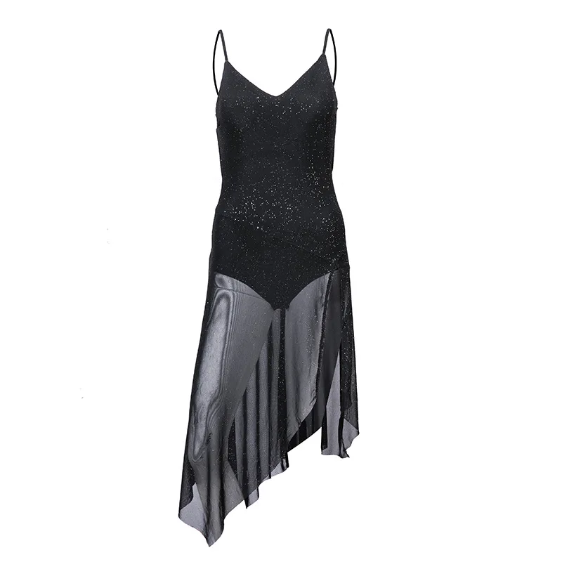 DZ – robe d'entraînement de danse Jazz latine pour femmes adultes, belle sangle arrière, robe mi-longue, robe de spectacle de danse Standard National