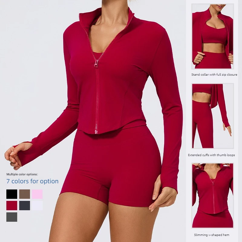 Lezyan Yoga Fitness Jacket Women Quick-drying Tight Zipper Stand-up Collar Long-sleeved Gym Jacket Gym Workout Clothes for Women