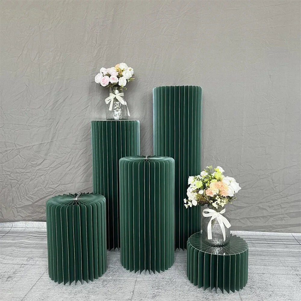 

Green Folding Paper Cylindrical Wedding Cake Stand Dessert Table Birthday Party Banquet Prop Ramadan Decoration Baby Shower