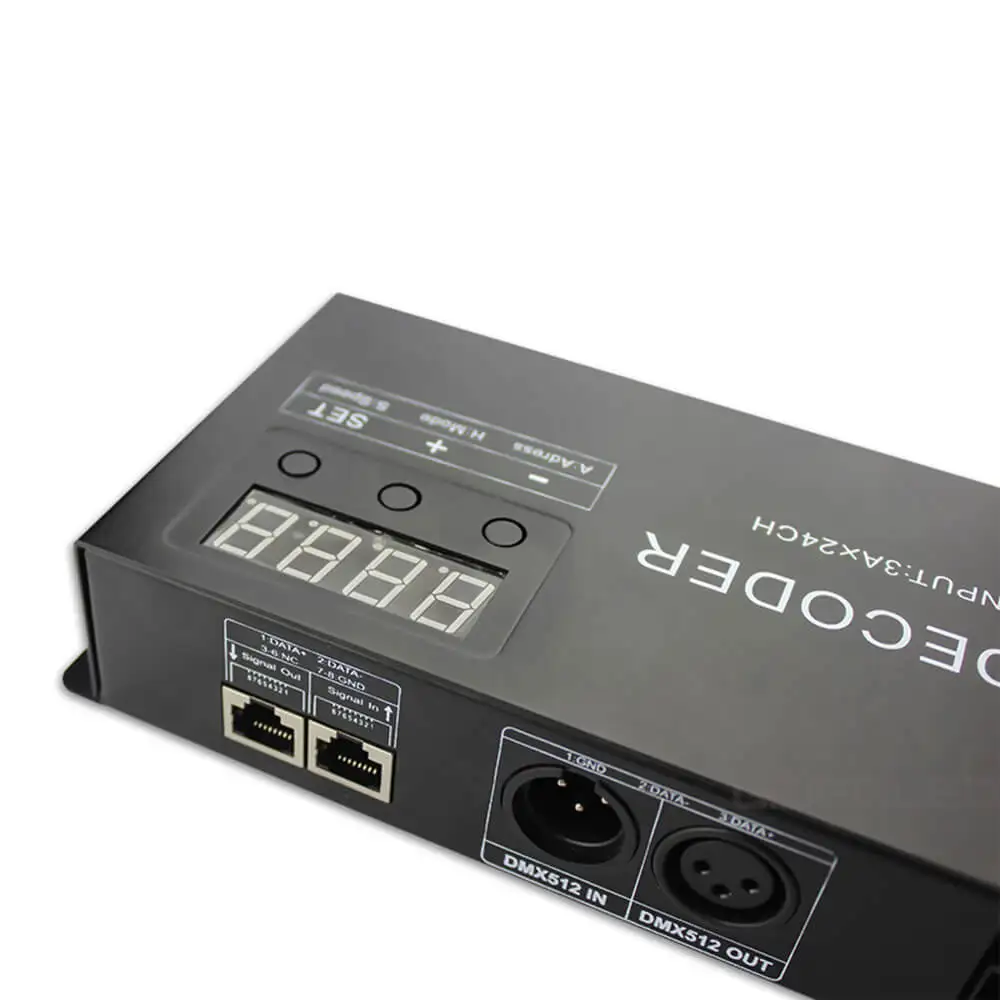 Imagem -04 - Decodificador Dmx com Plugue Rj45 e Xlr Dmx Strip Controller Decodificador com 24 Canais dc 12v24v 72a Dmx Led Dimmer Driver