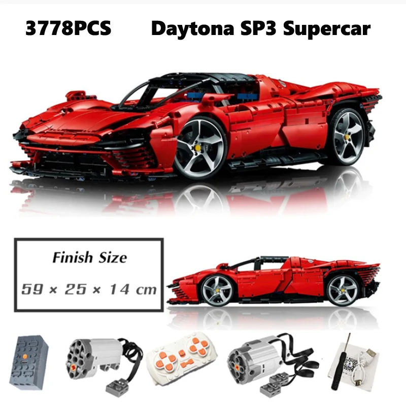 Con scatola colorata Supercar Daytona SP3 tecnico Ferraried 42143 modello Building Blocks mattoni giocattoli compleanno regali di capodanno