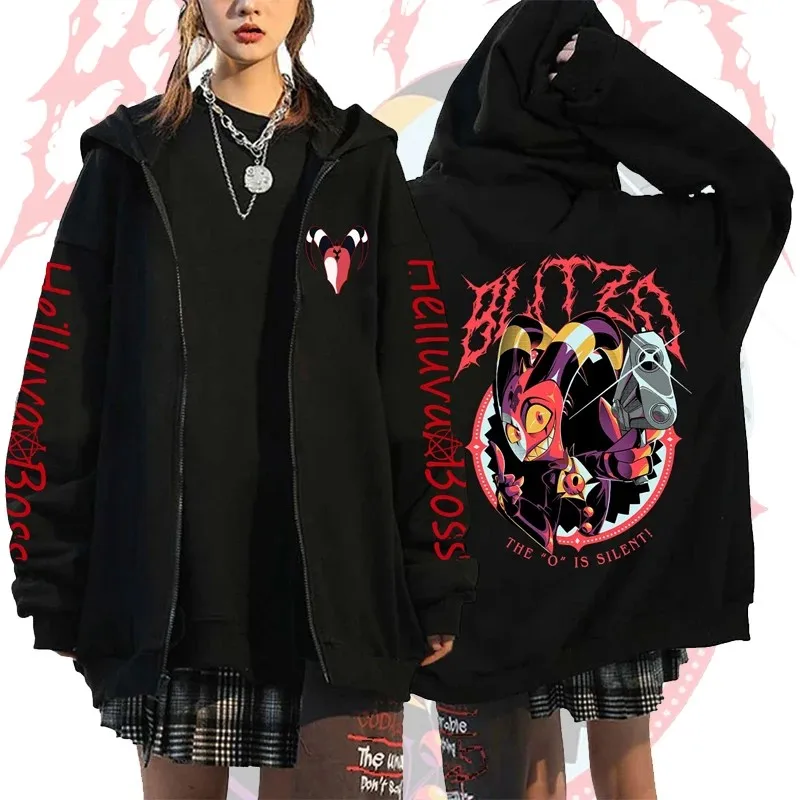 Helluva Boss-sudaderas con estampado de dibujos animados para hombre, sudaderas con cremallera, Harajuku gótico Y2k, ropa con cremallera, ropa de calle informal de lana de manga larga