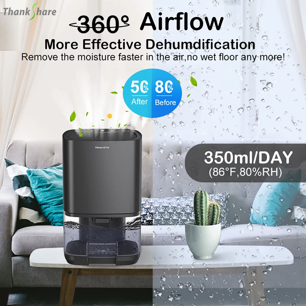 1000ml Home Dehumidifier Quiet Air Dryer Moisture Absorber Electric Air Dryer With Movable Water Tank For Bedroom Kitchen Office