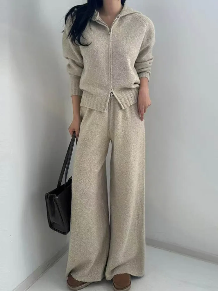 

Laid-ba Sle вязаный свитер Jaet с высокой талией повседневные брюки комплект из двух предметов мягкий уютный осенне-зимний Новое поступление женская мода