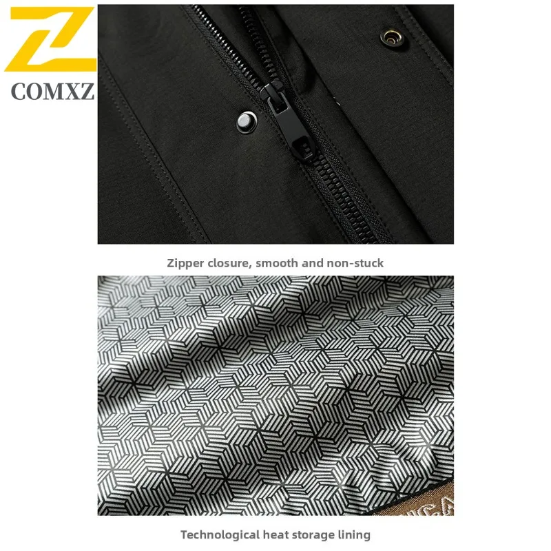 COMXZ Men Down Jacket 2025 New Outdoor Mountaineering Warm Windproof Coat Fashion Hooded Camping Cold Protection Winter Garment