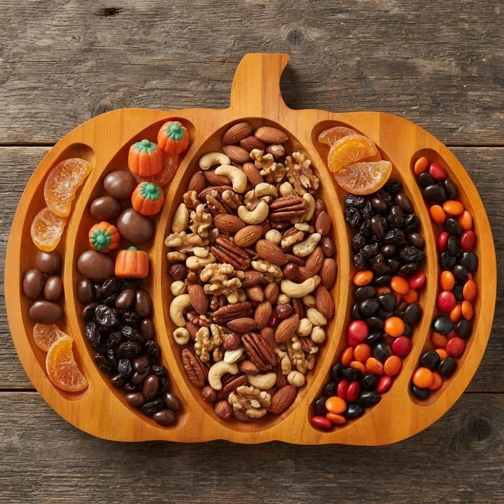 Wooden Halloween Pumpkin Snack Tray 5 Grid with Compartment Snack Serving Plate Drop-resistant Sturdy Charcuterie Board