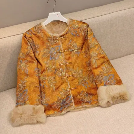 Nuevo abrigo de piel de invierno portátil de doble cara chino Sle, piel de visón bordada, herencia tradicional, costura Floral, Ou...
