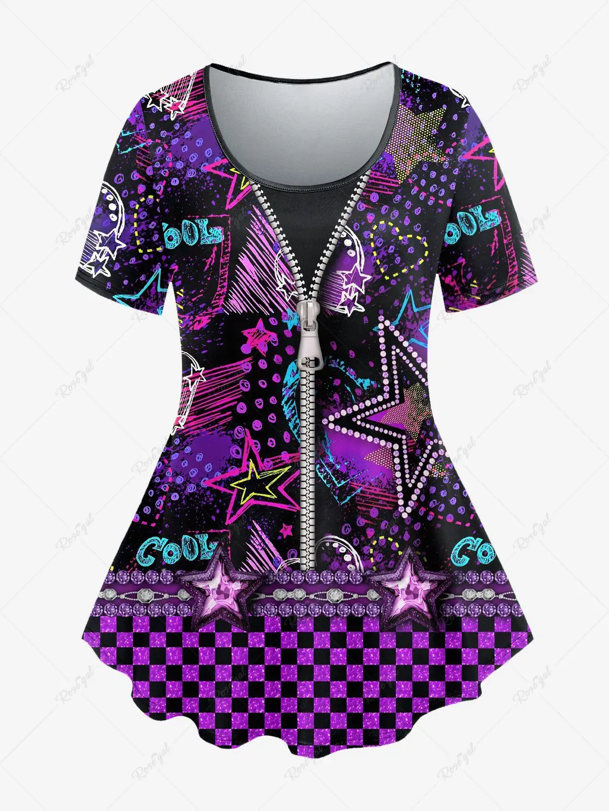 Conjunto a juego de camiseta o Leggings con estampado 3D, traje de talla grande, con ojales y cremallera, apliques, pentagrama de mezclilla, Corazón