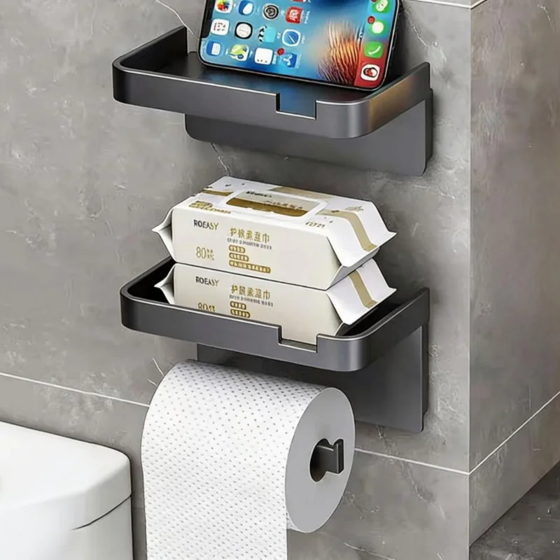 Portarrollos de Papel Higiénico de Plástico, Estante de Almacenamiento, Soporte para Toallas de Cocina, Montaje en Pared sin Taladro, Estante para Papel Higiénico, Soporte para Teléfono