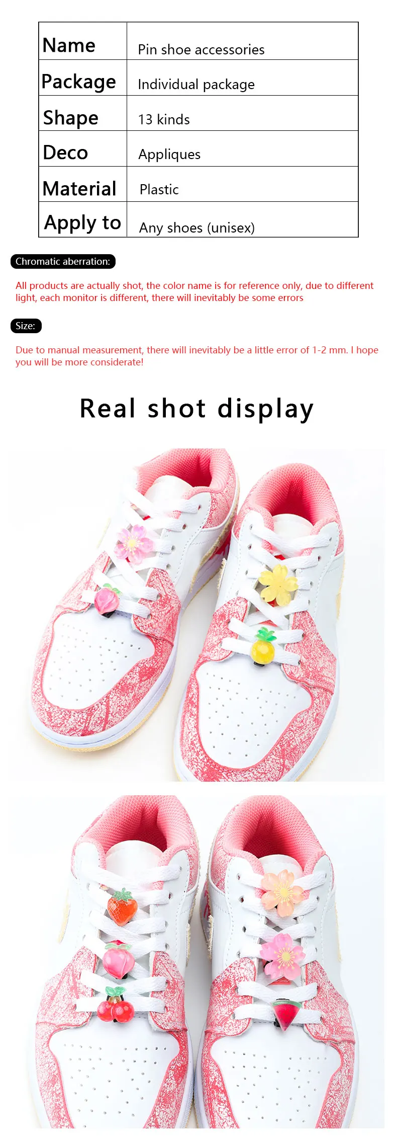 Cute Flowers Fruit Shoe Laces Decorations Buckle Charms Shoelaces for Sneaker Luxury Shoes Accessories for Women Man 1 Pcs