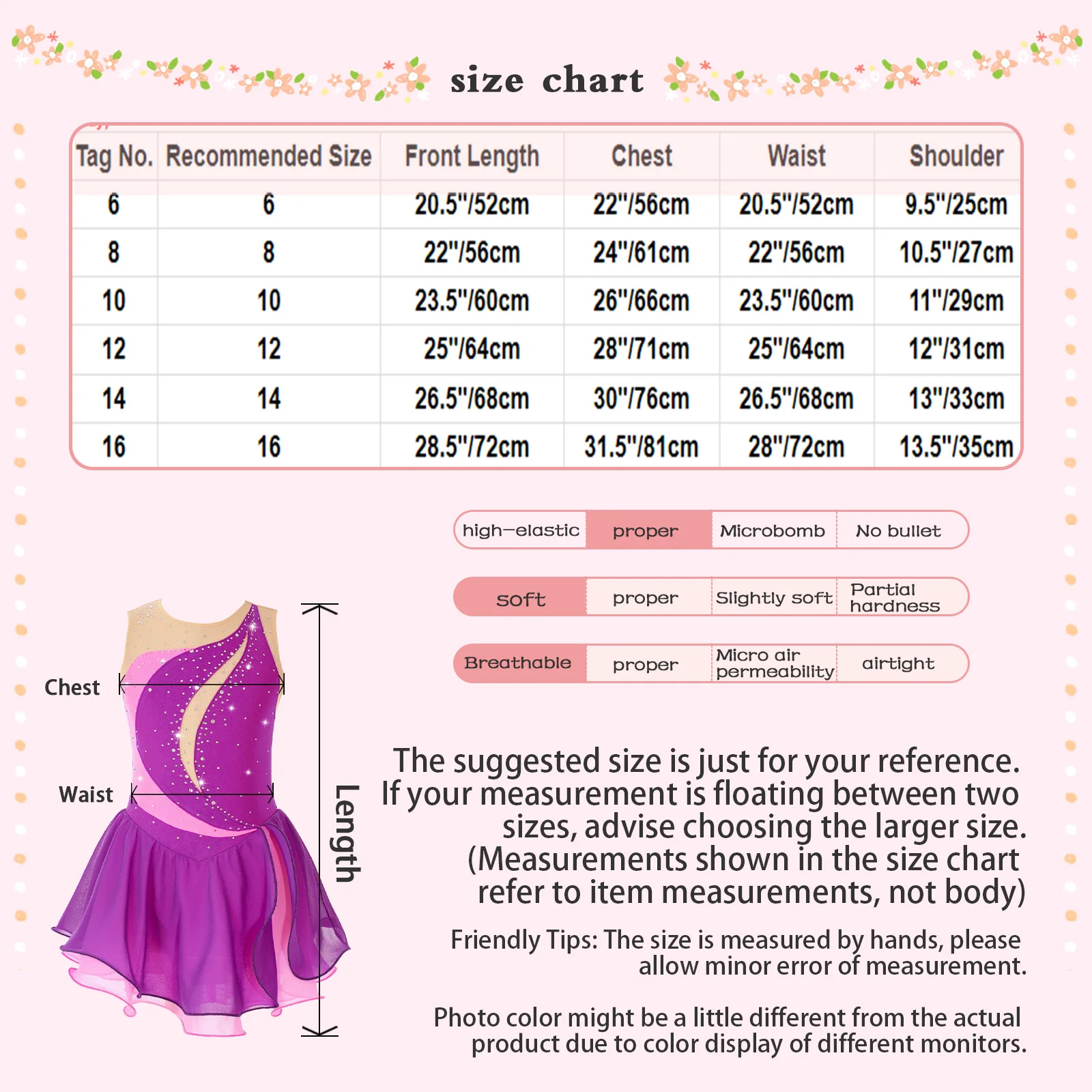 Kids Girls Shiny Rhinestone Figure Skating Dress Round Collar Hollow Back Ruffle Gymnastics Ballet Jersey Lyrical Dance Dress