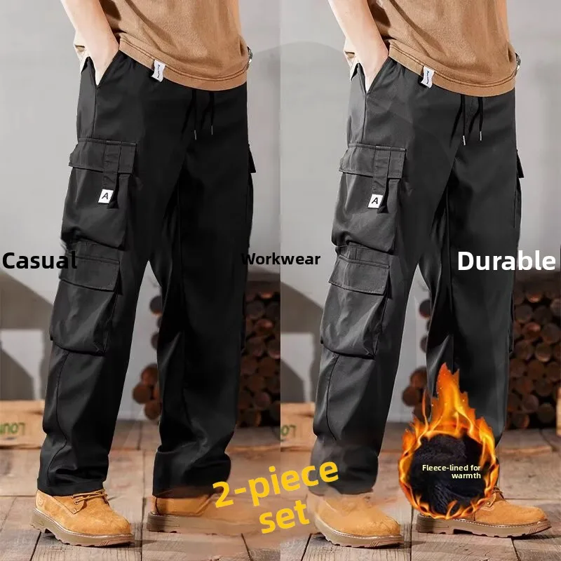 

Thiened Fce Men's Work Trousers Autumn Winter Wear Resistant Dir Loose Casual Straight Leg Pants for Office And Labor