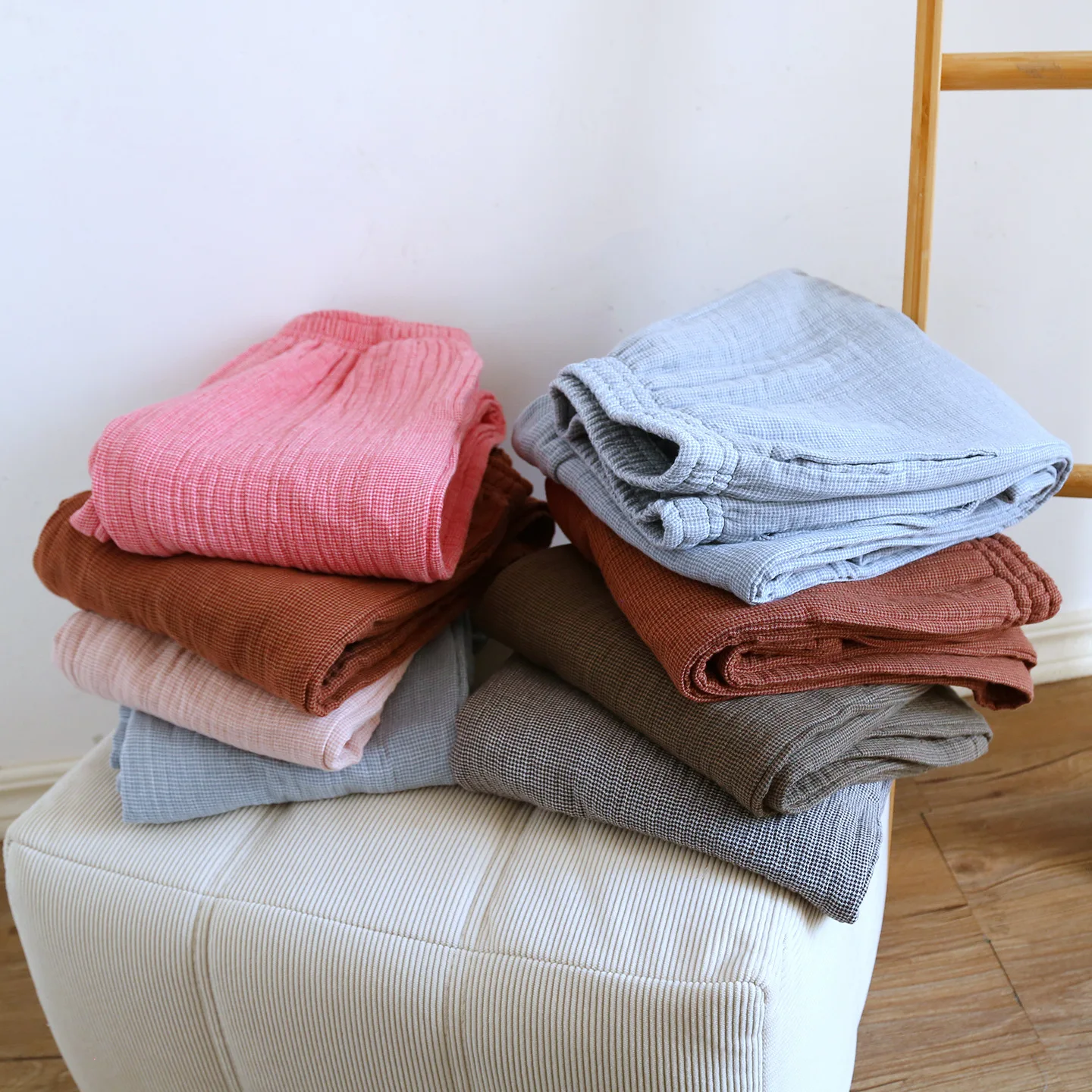 Pantaloni del pigiama addensati da coppia in cotone Garza a quattro strati Abbigliamento da casa per uomo e donna Pantaloni semplici in tinta unita di grandi dimensioni