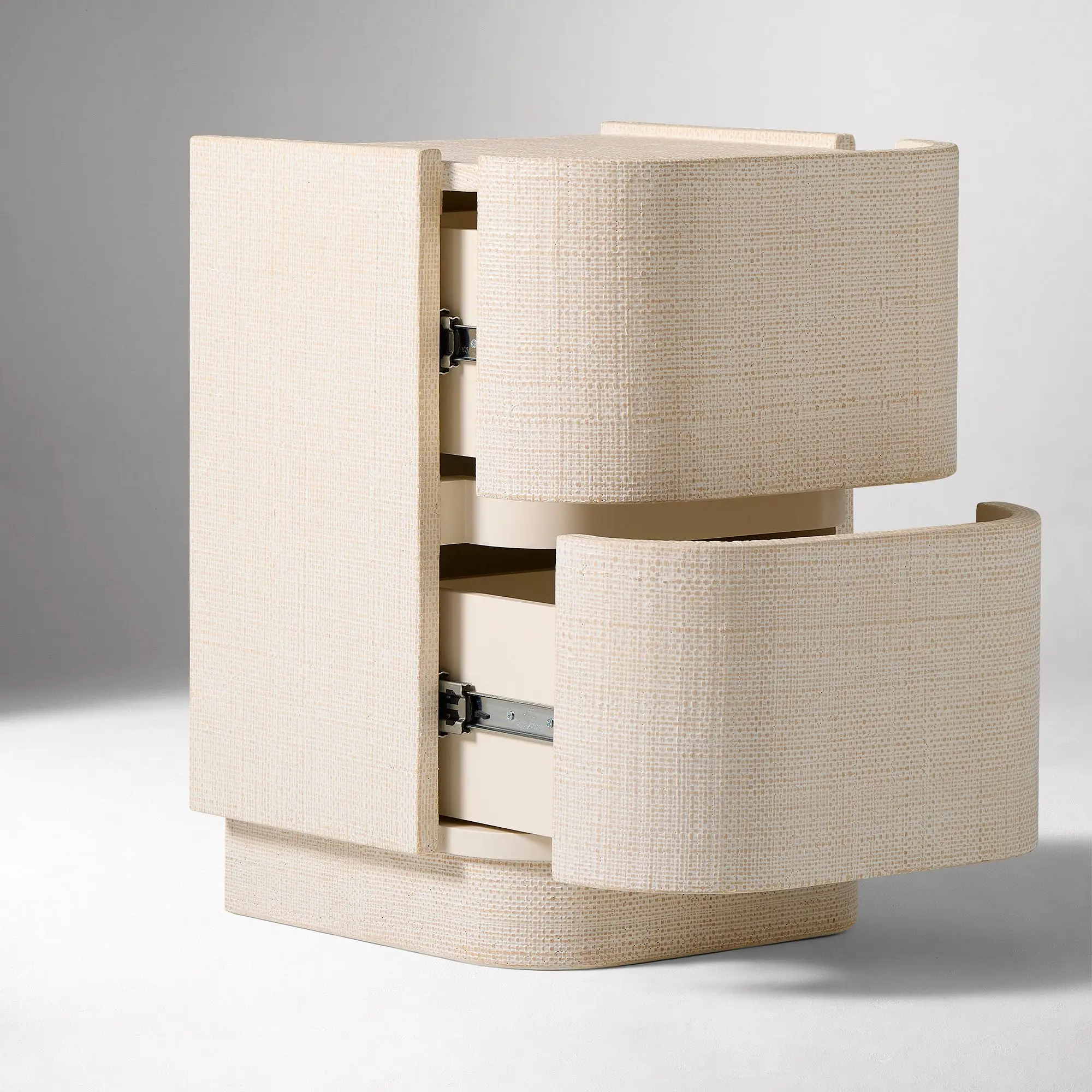 Modern Luxury Bedroom Furniture Wood Beside Table Mini Raffia Nightstand with 2 Drawers