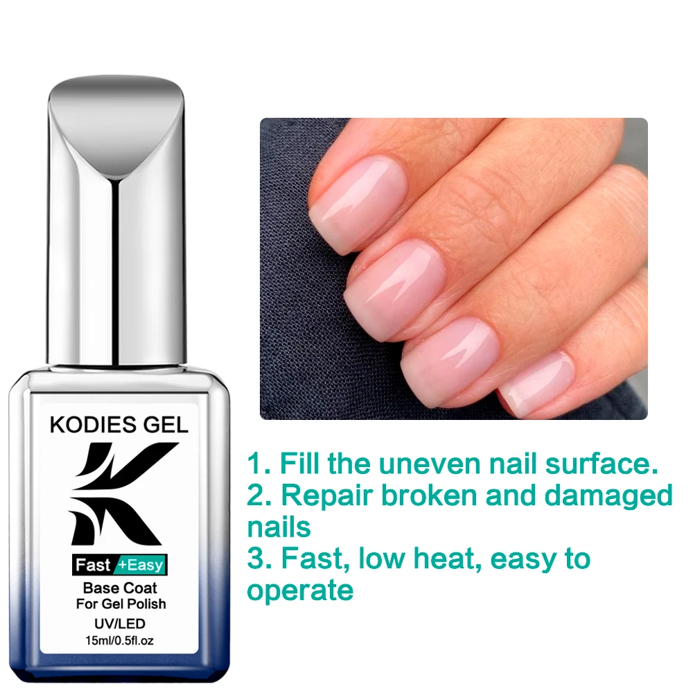 Kodies เจลเคลือบฐานเจลเคลือบเงาแบบติดแน่น, เคลือบแบบกึ่งถาวรเคลือบ UV/ไฟ LED เจลเคลือบเงาสำหรับทำเล็บ