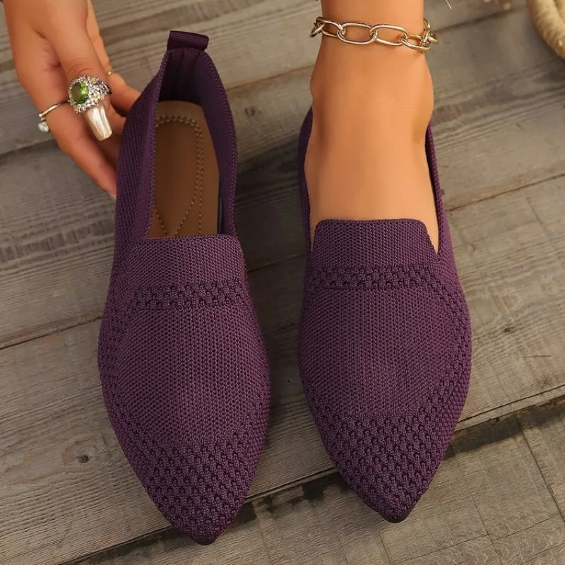 2024 Solid Color Square Toe Mesh Loafers Shallow Women Flats Shoes Soft Bottom Knit Ballet Flats Shoes Casual Slip on Boat Shoes