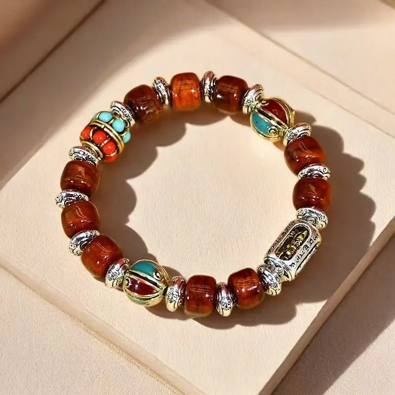 Natural Bracelet Tibetan Yak Horn Bracelet Horn Buddha Bead HandString for Men and Women Tibetan Wen Play Buddha Bead Jewelry