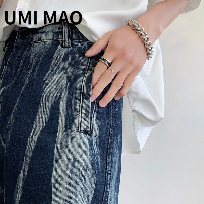 UMI MAO Boy Shorts For Men Women Dark Style Tie Dyed Loose Straight Sleeve Ragged Design Jeans Summer Femme Korean Fashion