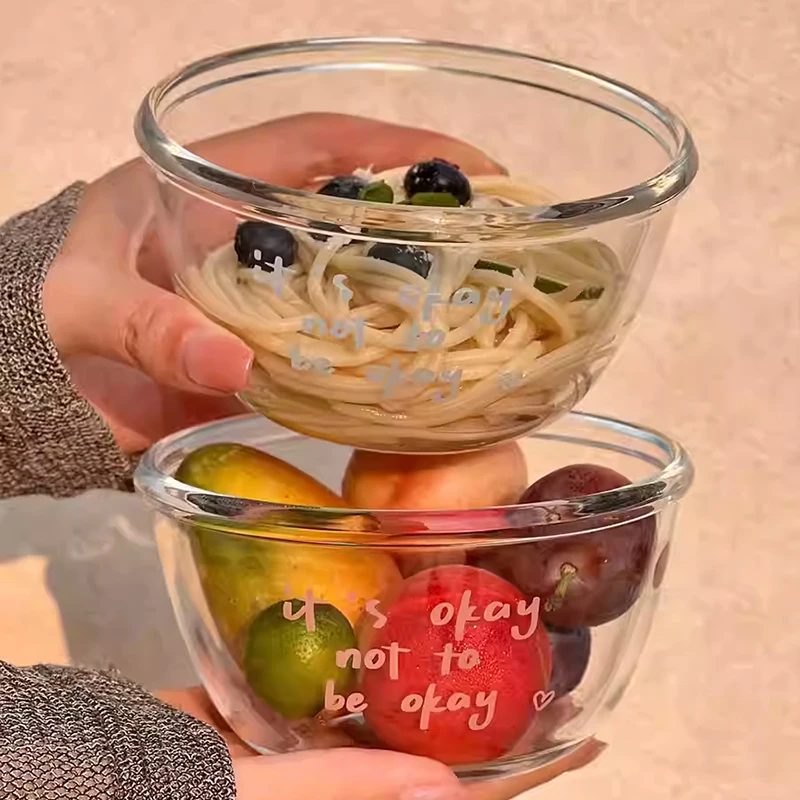 Glass Bowls Letters Printed Yoghurt Oatmeal Dessert Bowls Household Fruit Salad Bowl Simple Tableware