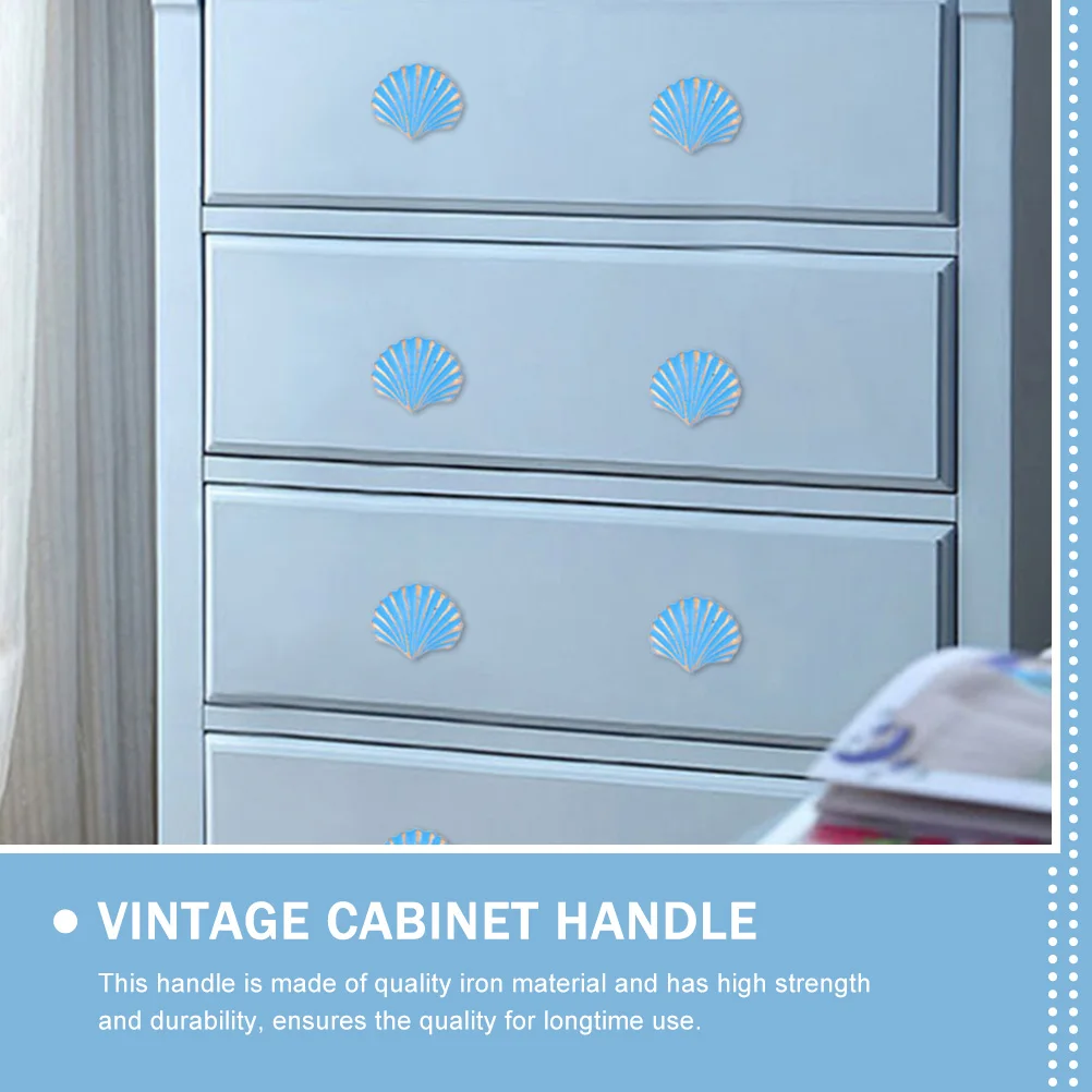 

2pcs Cabinet Drawer Wardrobe Knob Shell Shaped Knob Metal Furniture H Vintage Iron Dresser H Sky blue