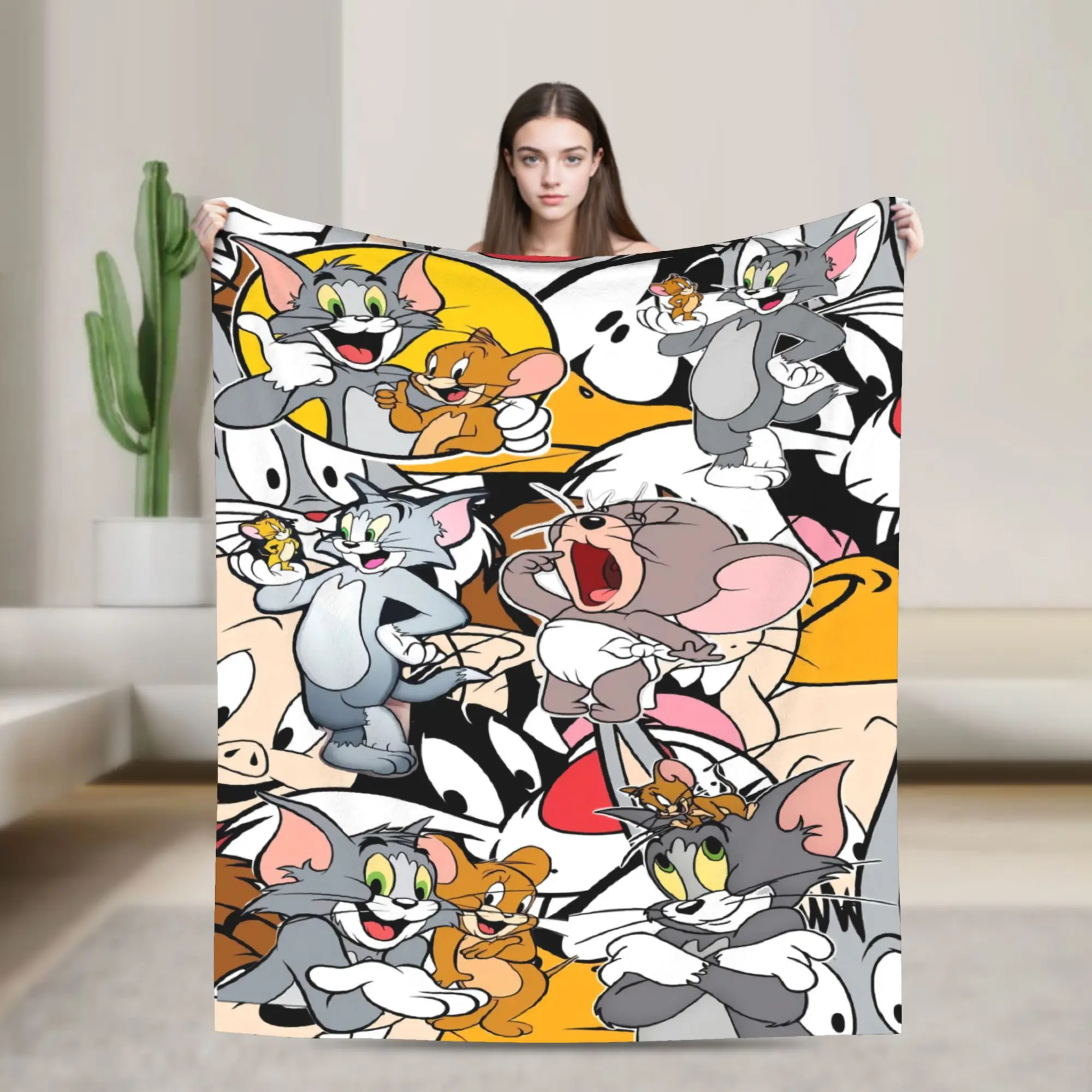 Tom Jerry Dense Collage Anime Plush Blanket Girls Boys  Flannel Throw Blanket For Couch Bed Warm Soft Quality Bedspread