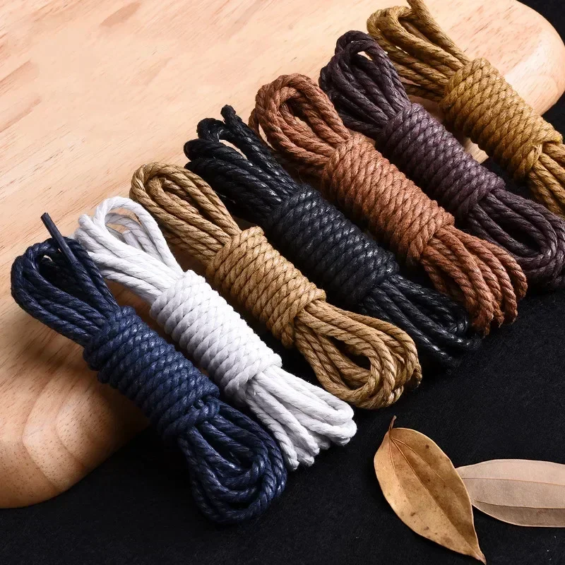 Leather Shoes Laces Coarse Cotton Hemp Shoelace Rope Black and White Waxed British Casual Lace Martin Boots Ankle Boot Shoelaces
