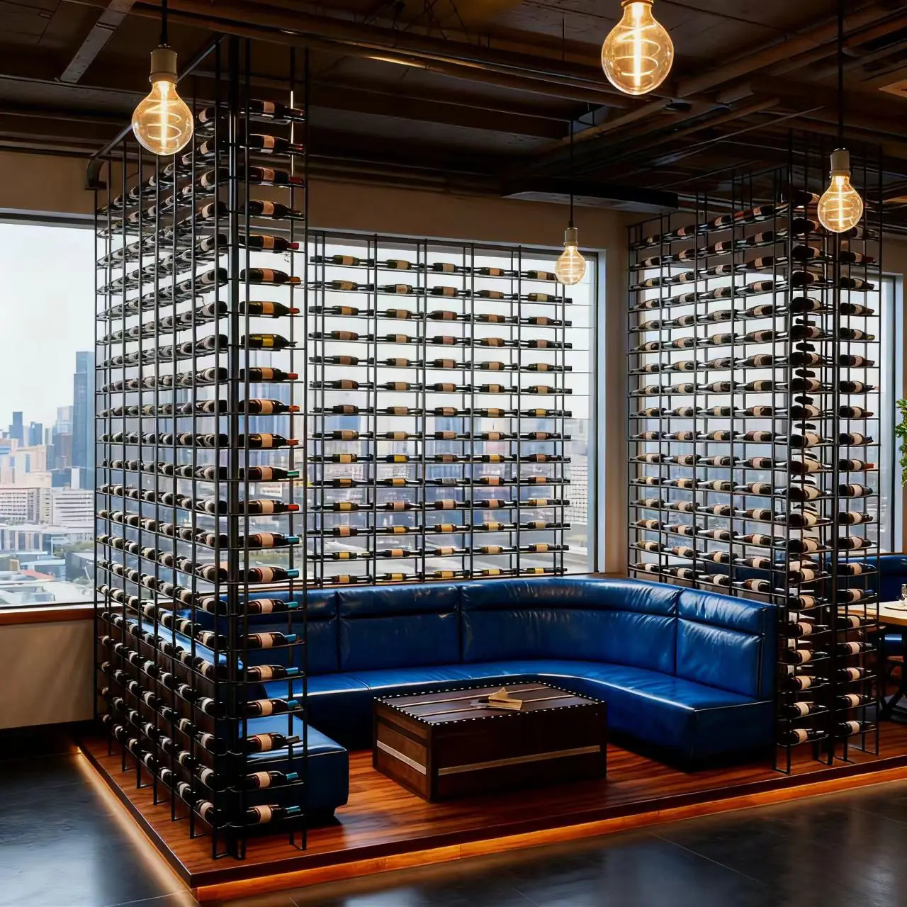 Bar floor-to-ceiling wine cabinet display rack, restaurant booth, red wine bottle rack, screen, wall hanging wine rack