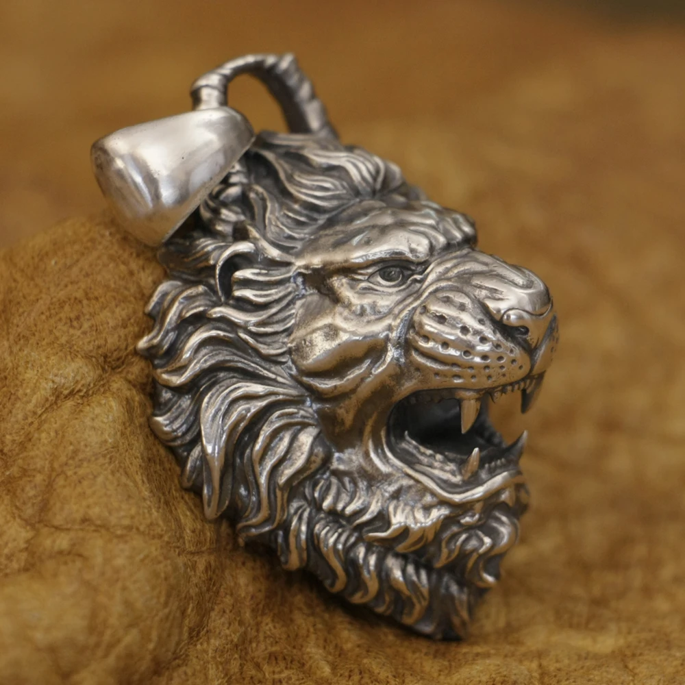 925 Sterling Silver Details Roaring Lion Pendant Biker Punk Jewelry 3 Size TA386 BZ