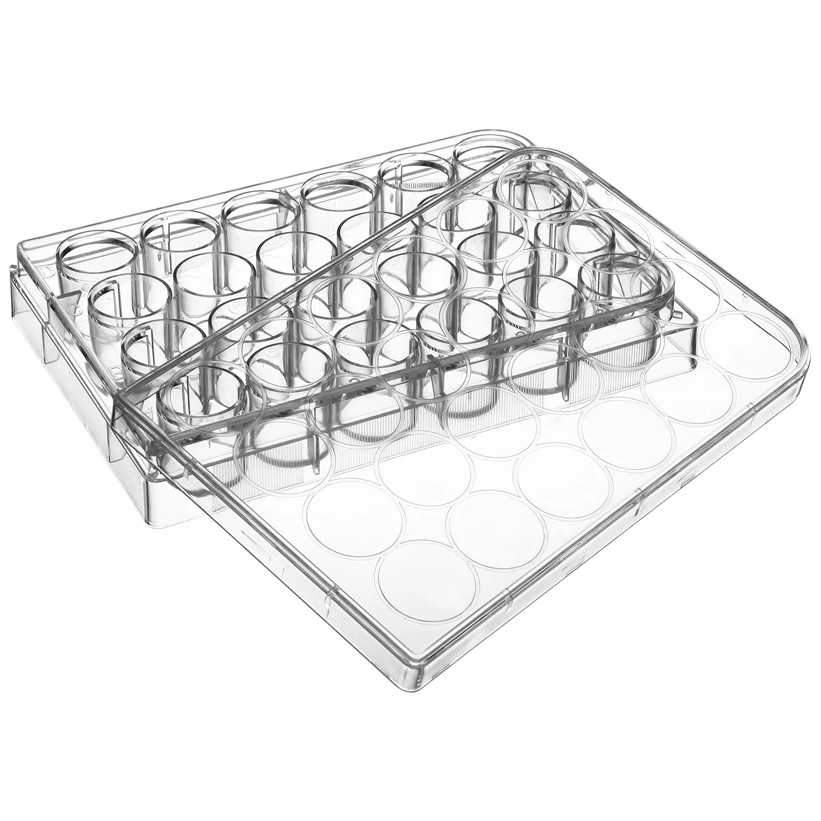 24 Well Culture Plate Clear Plastic Cell Culture Plate Evaporation Resistant Raised Rim Lid Stability Grade Polystyrene