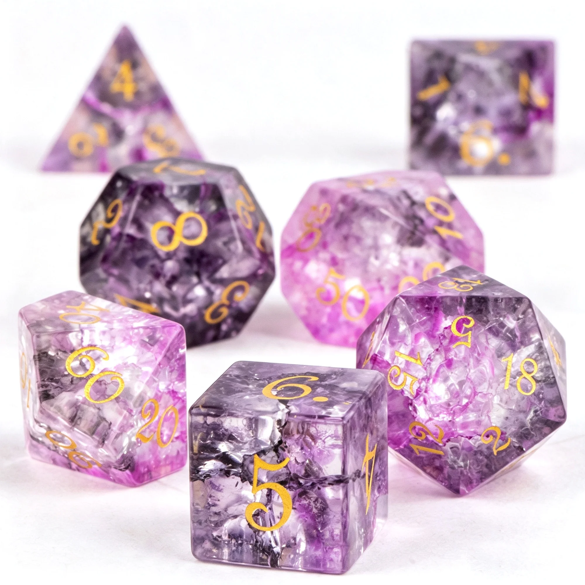 7PCS Random Natural Gemstone Polyhedral Dice Set, Crystal Stone RPG Dice for Dungeons & Dragons DND Tabletop Games