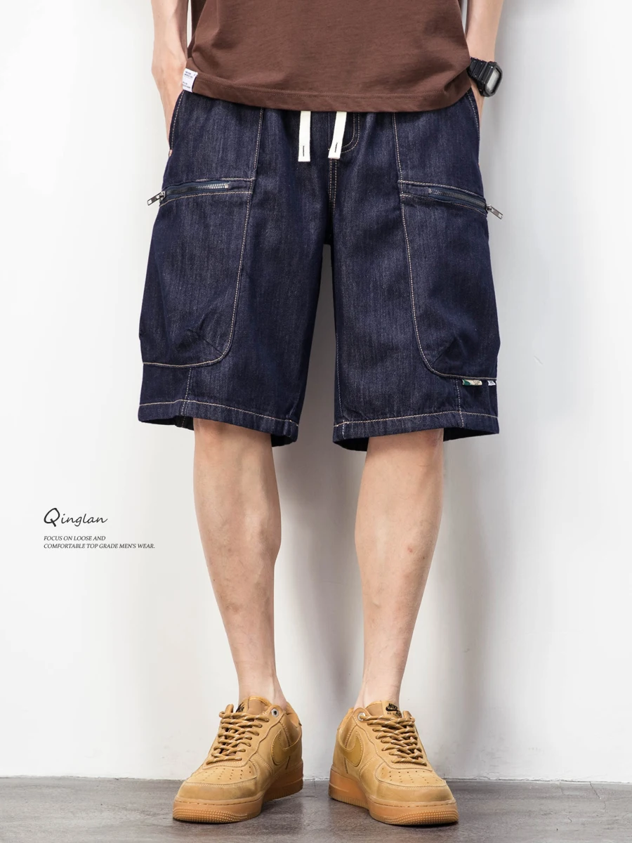 ضوء كشكش الأمريكية الرجعية عارضة الدنيم orts الرجال فضفاض كبير الحجم العصرية العلامة التجارية اللون الأصلي Haome خمسة أجزاء الصيف Th... #2