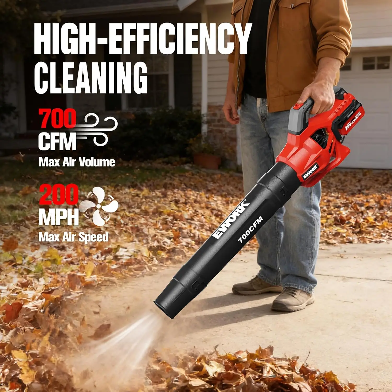 Leaf Blower, Cordless Electric, 700 CFM, Supplied with Fast Charger and Battery