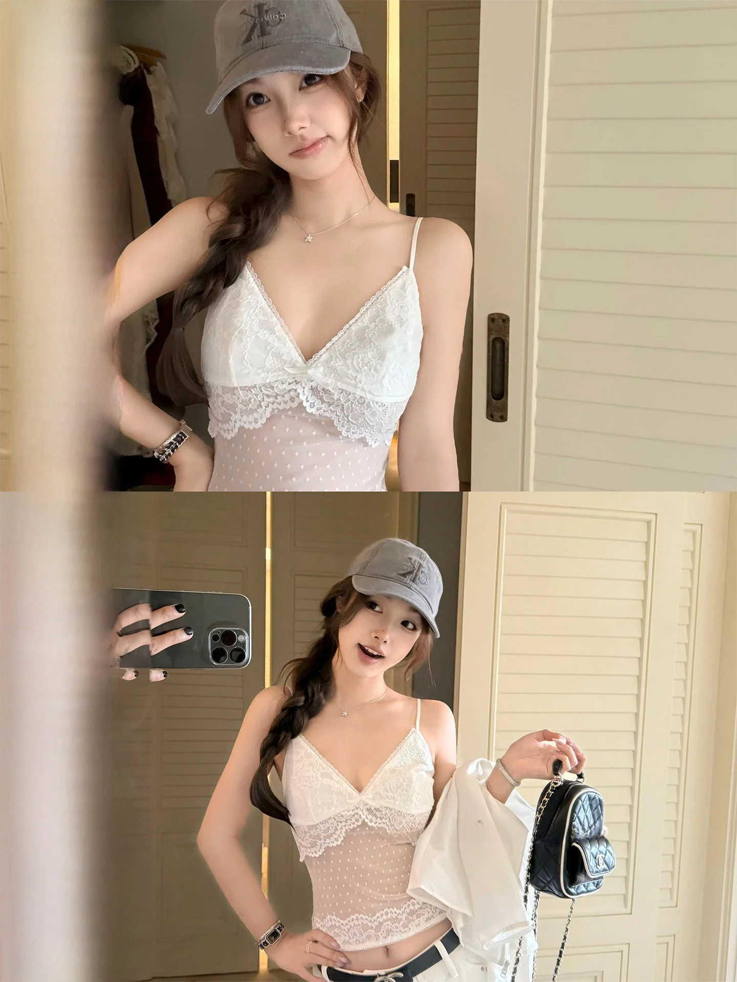 

Chestnut Lace Waist-Cinching Tank Top Women's Summer Breathable Skin-Friendly Casual Slim-Fit V-Neck Short-Length Tank Top