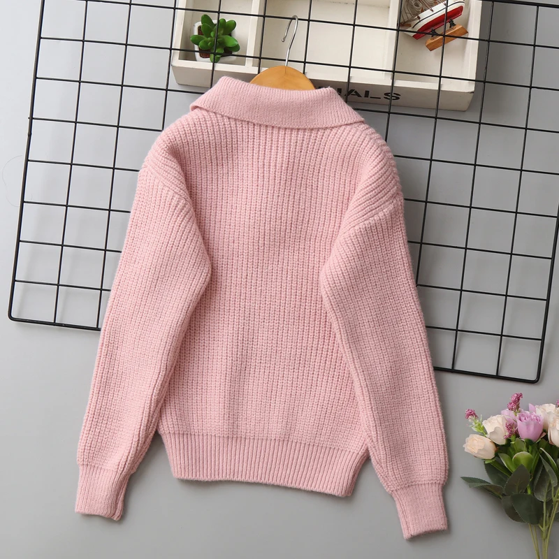 IYEAL  Kids Autumn Lapel Half Zip Lamb Wool Knit Sweater Boys Girls Waffle Texture Soft Warm Pullover Jumper