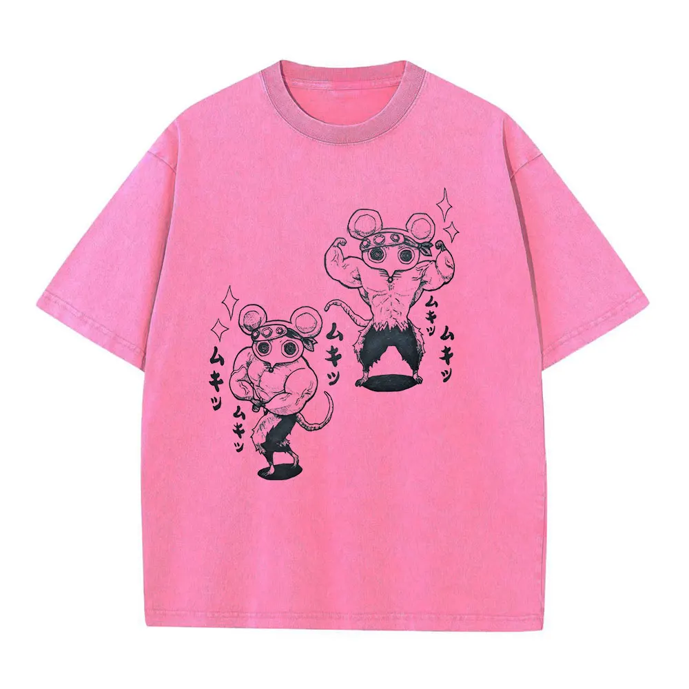 تي شيرت كلاسيكي مغسول 100% قطن تي شيرت مطبوع عليه عضلات الجرذ تي شيرت برقبة دائرية تي شيرت غير رسمي على الطراز القوطي الهيب هوب ملابس الشارع الشهير للنساء والرجال تي شيرت صيفي #4