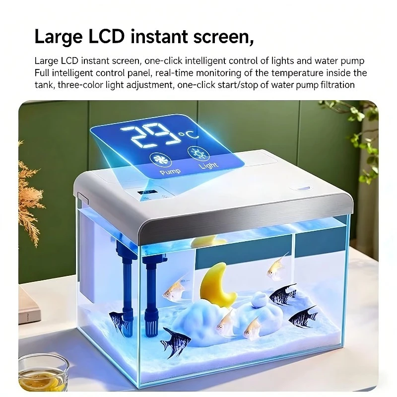 

Modern Smart Rectangle Eco-Friendly Fish Ultra-White Glass 7L Aquarium Tank LED Light Filter Living Kitchen Box