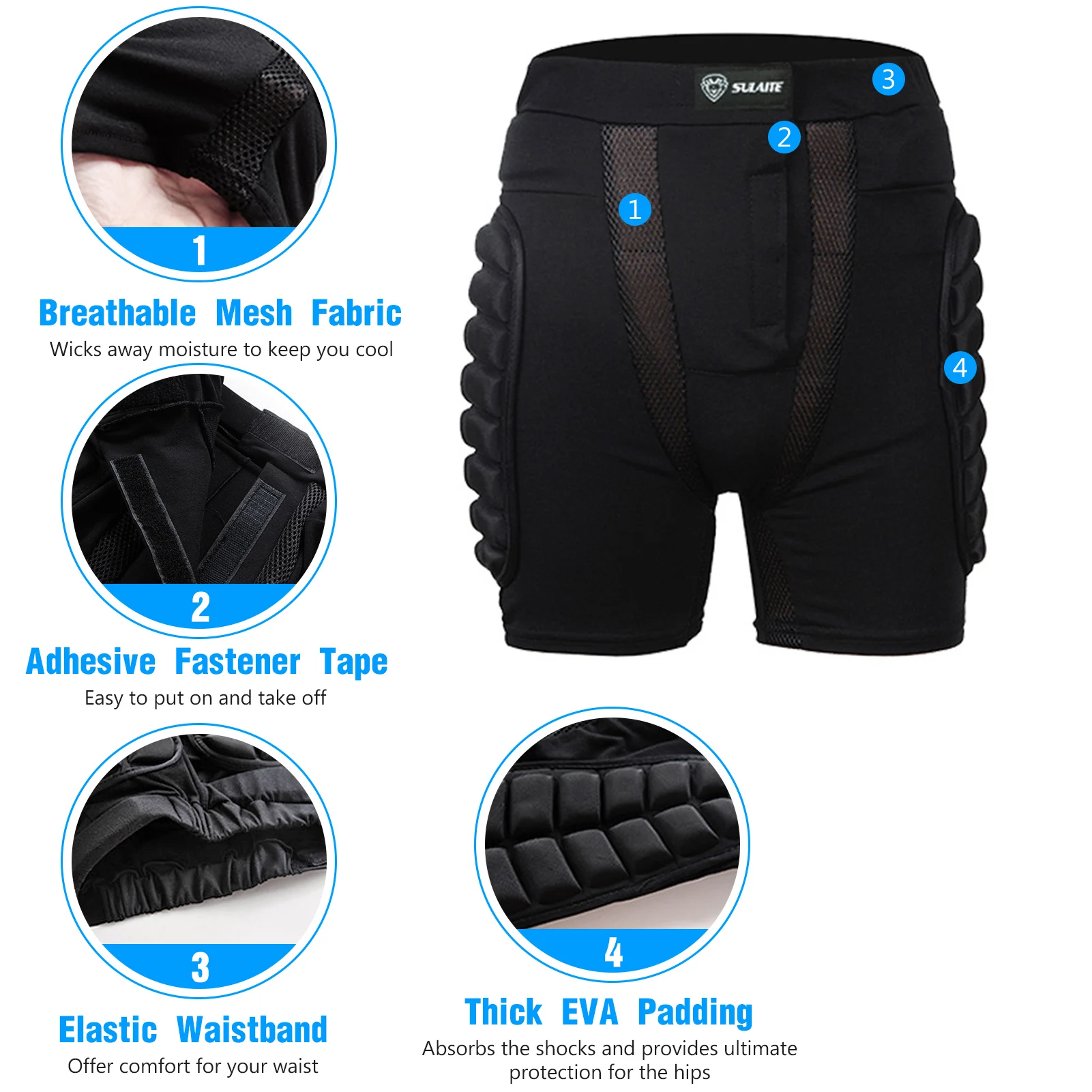 XXL Hip Butt Protection Padded Shorts Armor Hip Protection Shorts Pad for Snowboarding Skating Skiing Riding Shorts Men Women